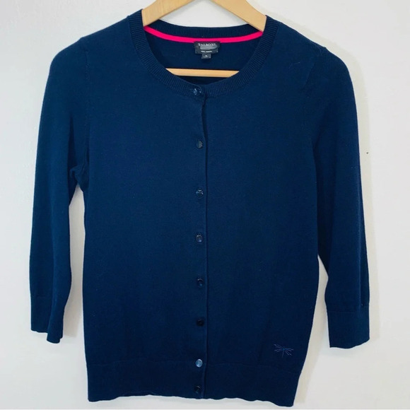 Talbots Sweater Woman Small  Pima Cotton Navy Blue Button Up Work Office Travel - Picture 1 of 8